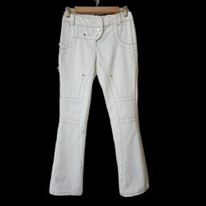 NWT Poleci Womens Flare Twill Pants White Contrast Stitching Cotton USA Size 6